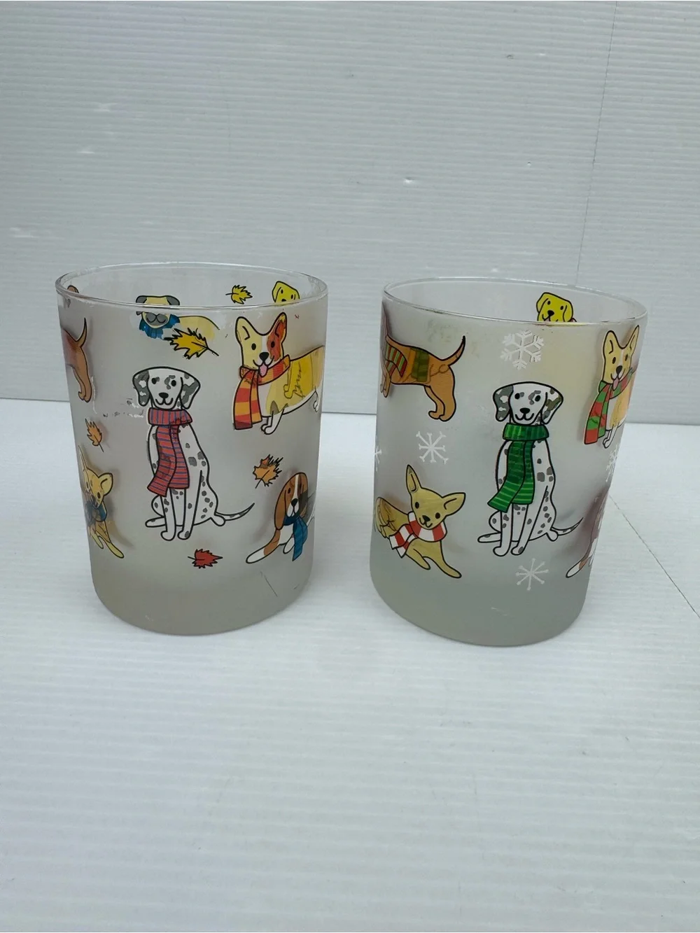 Culver Ltd Frosted Glasses Dogs In Scarves Set Of 2 Rocks Tumblers Flawed As Is
